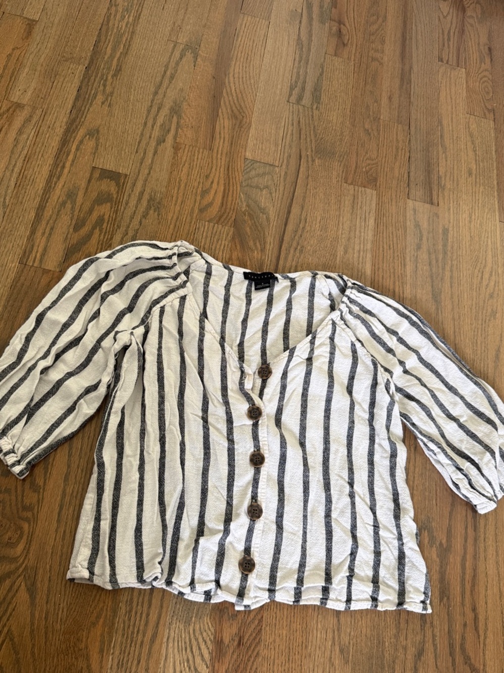 Women’s Sanctuary White Button-Front Top with Navy Stripes